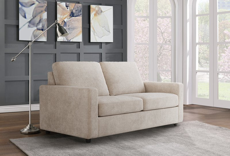 Dockson Beige Chenille Sofa Bed with 4-Inch Foam Mattress - Sofa Bed Angle Closed Lifestyle
