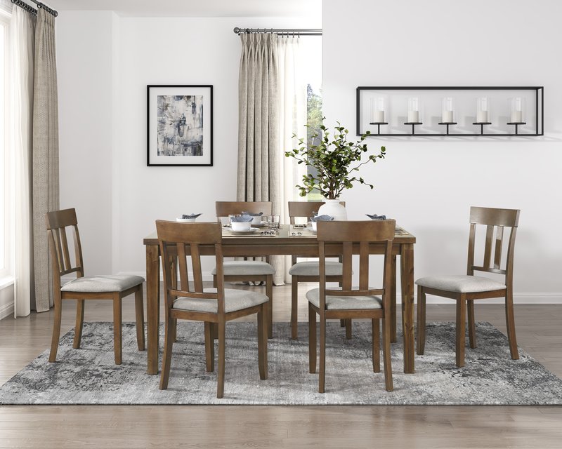 Prineville 7-Piece Cherry Wood Dining Set with 6 Upholstered Chairs - 7Pc Dining Set Pack Lifestyle