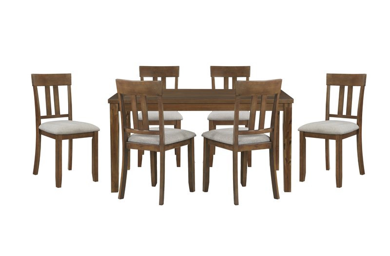Prineville 7-Piece Cherry Wood Dining Set with 6 Upholstered Chairs - 7Pc Dining Set Pack Nobg
