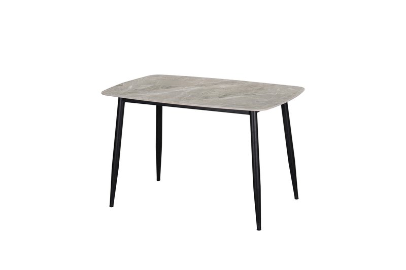 Lunette 5-Piece Gray Marble-Look Dining Set with Upholstered Chairs - Dinette Table Angle Nobg