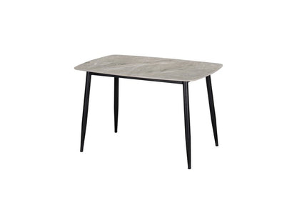 Lunette 5-Piece Gray Marble-Look Dining Set with Upholstered Chairs - Dinette Table Angle Nobg