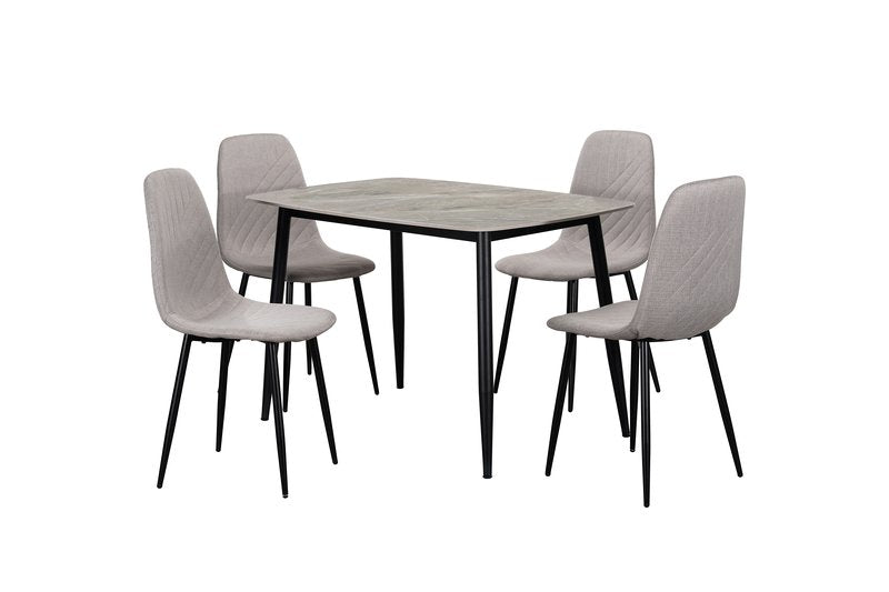 Lunette 5-Piece Gray Marble-Look Dining Set with Upholstered Chairs - Dining With 5820S Chairs 5Pc Angle Nobg 1