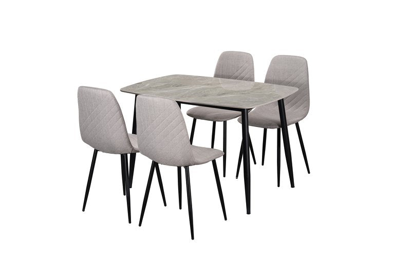 Lunette 5-Piece Gray Marble-Look Dining Set with Upholstered Chairs - Dining With 5820S Chairs 5Pc Angle Nobg 2
