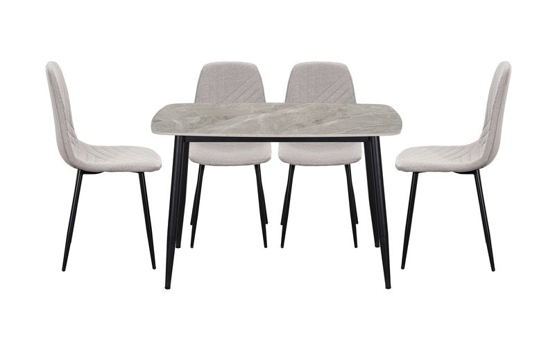 Lunette 5-Piece Gray Marble-Look Dining Set with Upholstered Chairs - Dining With 5820S Chairs 5Pc Front Nobg