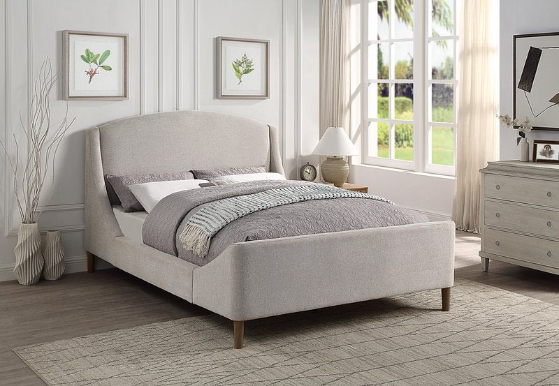 Sabrina Beige Chenille Upholstered Platform Bed (Queen & King) - Bed Angle Lifestyle