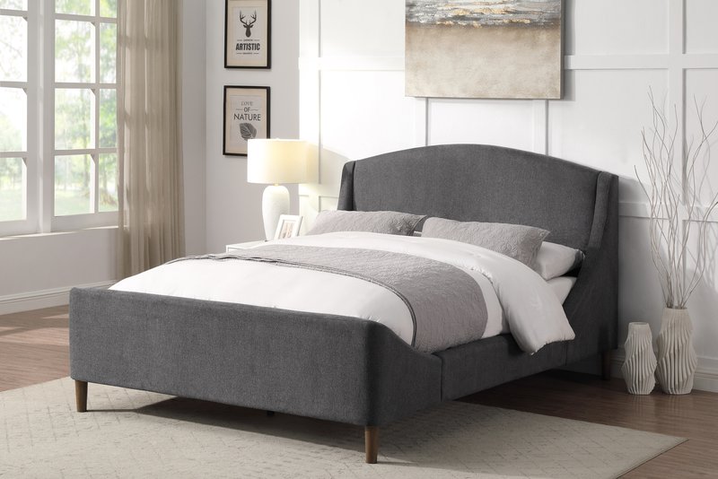 Sabrina Beige Chenille Upholstered Platform Bed (Queen & King) - Bed Angle Lifestyle
