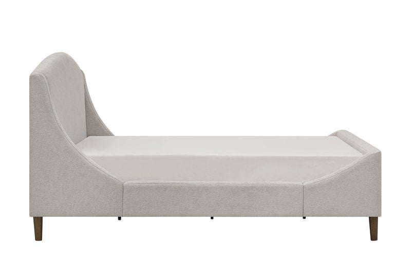 Sabrina Beige Chenille Upholstered Platform Bed (Queen & King) - Bed Side Nobg
