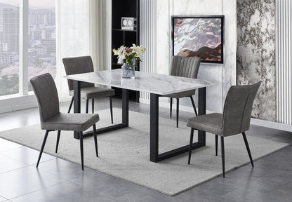 Leander White Sintered Stone Dining Set with Gray Upholstered Chairs - Dining 5915Gbs Chairs 5Pc Angle Lifestyle