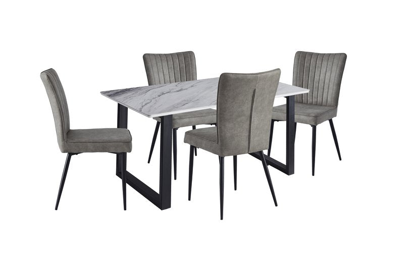 Leander White Sintered Stone Dining Set with Gray Upholstered Chairs - Dining 5915Gbs Chairs 5Pc Angle Nobg