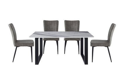 Leander White Sintered Stone Dining Set with Gray Upholstered Chairs - Dining 5915Gbs Chairs 5Pc Front Nobg