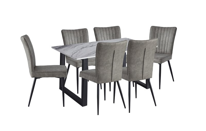 Leander White Sintered Stone Dining Set with Gray Upholstered Chairs - Dining 5915Gbs Chairs 7Pc Angle Nobg