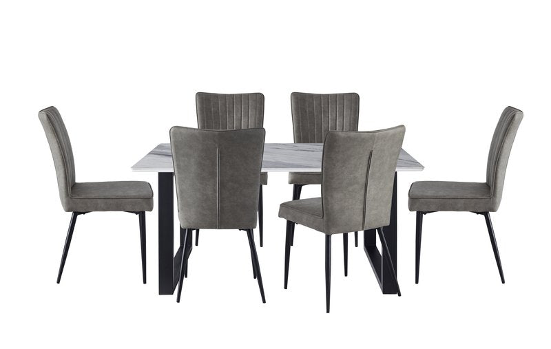 Leander White Sintered Stone Dining Set with Gray Upholstered Chairs - Dining 5915Gbs Chairs 7Pc Front Nobg