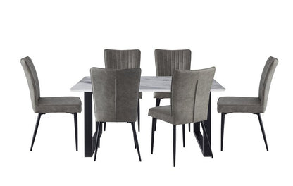 Leander White Sintered Stone Dining Set with Gray Upholstered Chairs - Dining 5915Gbs Chairs 7Pc Front Nobg