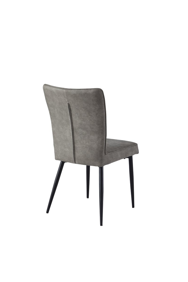 Leander White Sintered Stone Dining Set with Gray Upholstered Chairs - Dining Chair Back Angle Nobg