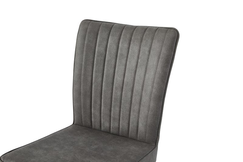 Leander White Sintered Stone Dining Set with Gray Upholstered Chairs - Dining Chair Back Detail Nobg