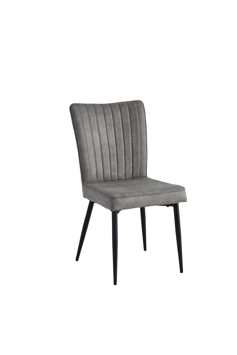Leander White Sintered Stone Dining Set with Gray Upholstered Chairs - Dining Chair Front Angle Nobg