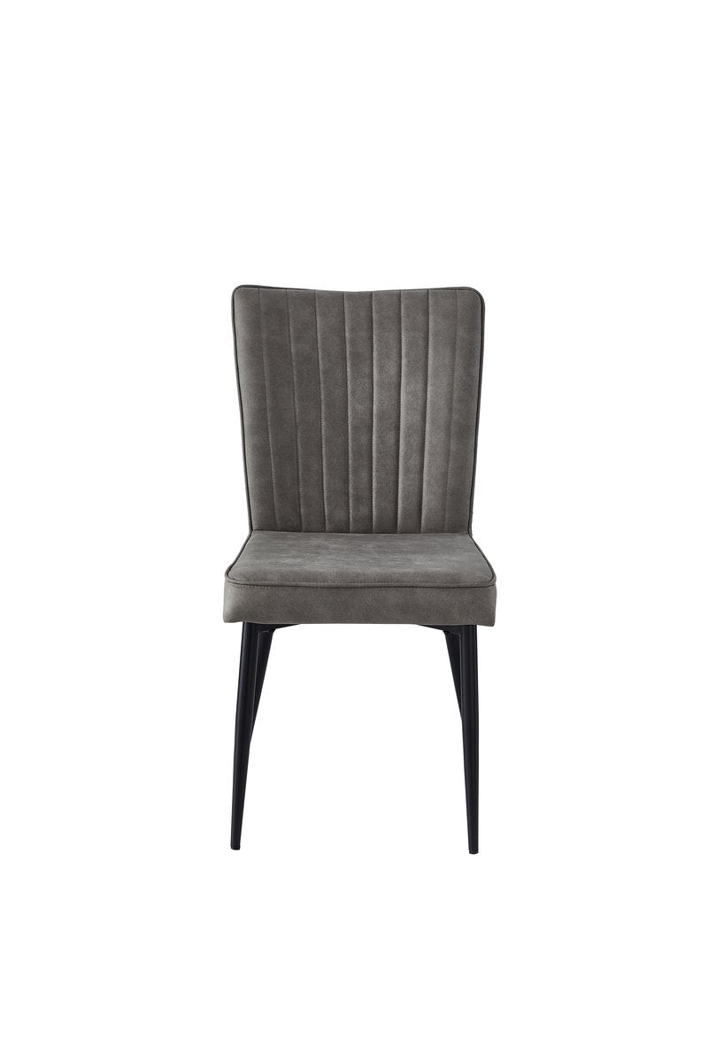Leander White Sintered Stone Dining Set with Gray Upholstered Chairs - Dining Chair Front Nobg