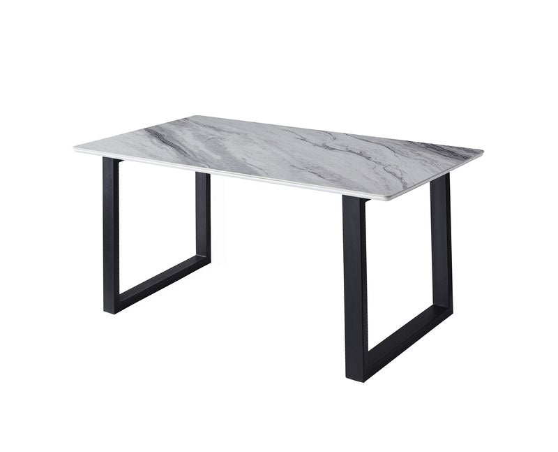 Leander White Sintered Stone Dining Set with Gray Upholstered Chairs - Dining Table Angle Nobg