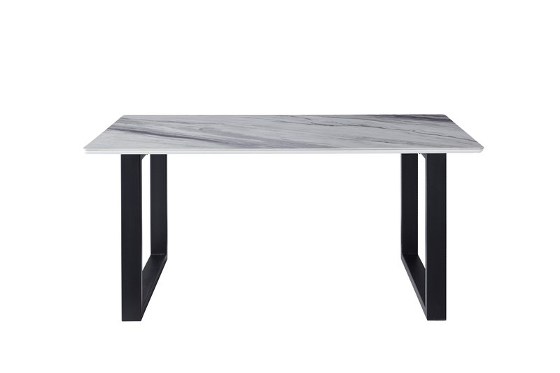 Leander White Sintered Stone Dining Set with Gray Upholstered Chairs - Dining Table Front Nobg