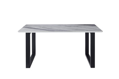 Leander White Sintered Stone Dining Set with Gray Upholstered Chairs - Dining Table Front Nobg