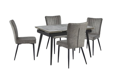 Leander White Sintered Stone Dining Set with Gray Upholstered Chairs - Dining With 5915Gbs Chairs 5Pc Angle Nobg