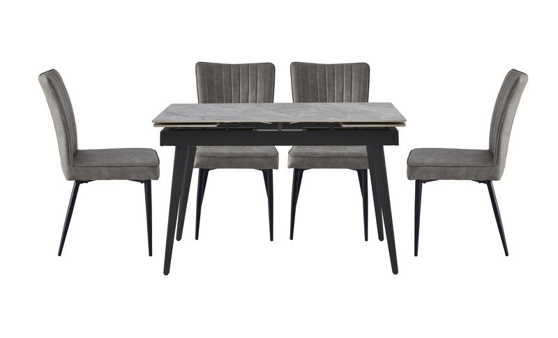 Leander White Sintered Stone Dining Set with Gray Upholstered Chairs - Dining With 5915Gbs Chairs 5Pc Front Nobg