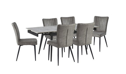 Leander White Sintered Stone Dining Set with Gray Upholstered Chairs - Dining With 5915Gbs Chairs 7Pc Angle Nobg