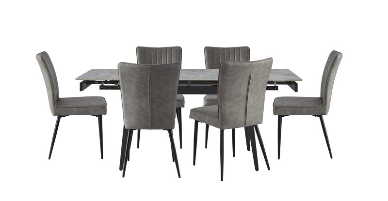 Leander White Sintered Stone Dining Set with Gray Upholstered Chairs - Dining With 5915Gbs Chairs 7Pc Front Nobg