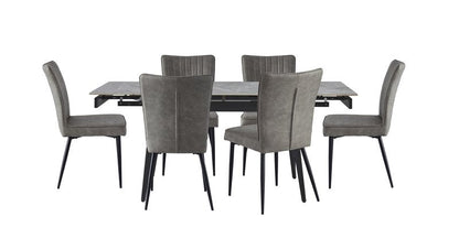 Leander White Sintered Stone Dining Set with Gray Upholstered Chairs - Dining With 5915Gbs Chairs 7Pc Front Nobg