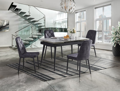 Colette 7-Piece Gray Sintered Stone Extendable Dining Set with Velvet Chairs - Dining Table With 5948S Chairs 5Pc Angle Lifestyle