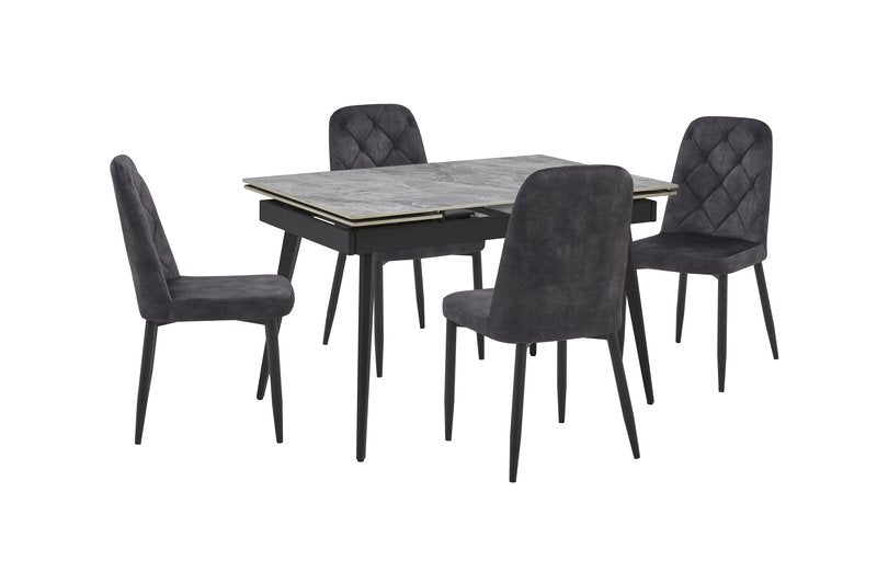 Colette 7-Piece Gray Sintered Stone Extendable Dining Set with Velvet Chairs - Dining With 5948S Chairs 5Pc Angle Nobg