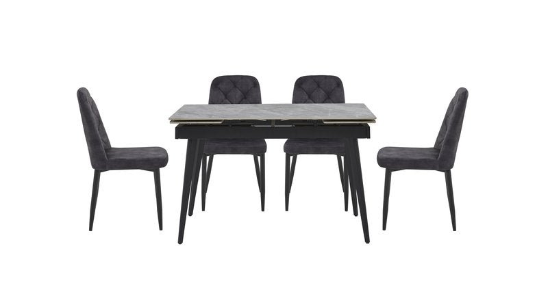 Colette 7-Piece Gray Sintered Stone Extendable Dining Set with Velvet Chairs - Dining With 5948S Chairs 5Pc Front Nobg