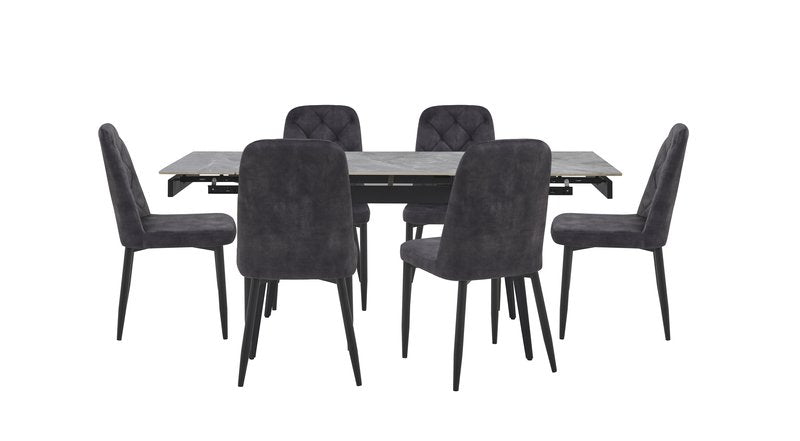 Colette 7-Piece Gray Sintered Stone Extendable Dining Set with Velvet Chairs - Dining With 5948S Chairs 7Pc Front Nobg