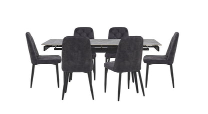 Colette 7-Piece Gray Sintered Stone Extendable Dining Set with Velvet Chairs - Dining With 5948S Chairs 7Pc Front Nobg