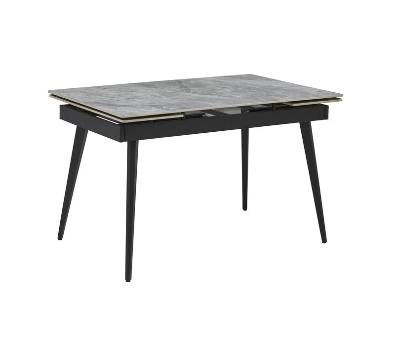 Colette 7-Piece Gray Sintered Stone Extendable Dining Set with Velvet Chairs - Table Angle Closed Nobg