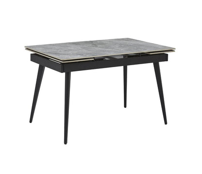 Colette 7-Piece Gray Sintered Stone Extendable Dining Set with Velvet Chairs - Table Angle Closed Nobg