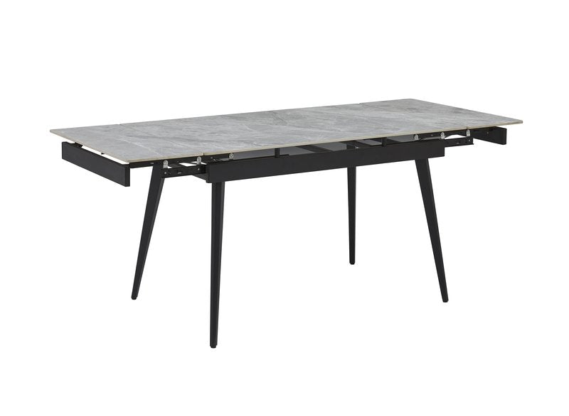 Colette 7-Piece Gray Sintered Stone Extendable Dining Set with Velvet Chairs - Table Angle Open Extension Nobg