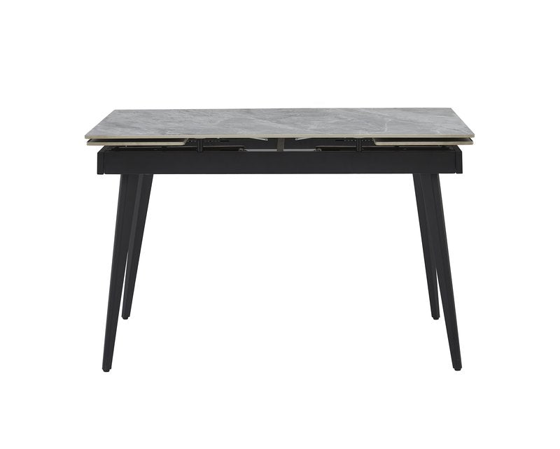 Colette 7-Piece Gray Sintered Stone Extendable Dining Set with Velvet Chairs - Table Front Closed Nobg