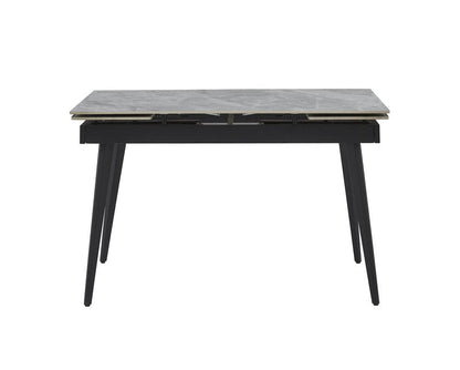 Colette 7-Piece Gray Sintered Stone Extendable Dining Set with Velvet Chairs - Table Front Closed Nobg