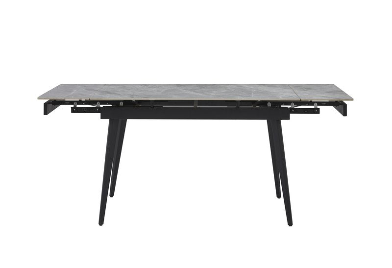 Colette 7-Piece Gray Sintered Stone Extendable Dining Set with Velvet Chairs - Table Front Open Extension Nobg