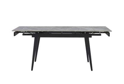 Colette 7-Piece Gray Sintered Stone Extendable Dining Set with Velvet Chairs - Table Front Open Extension Nobg