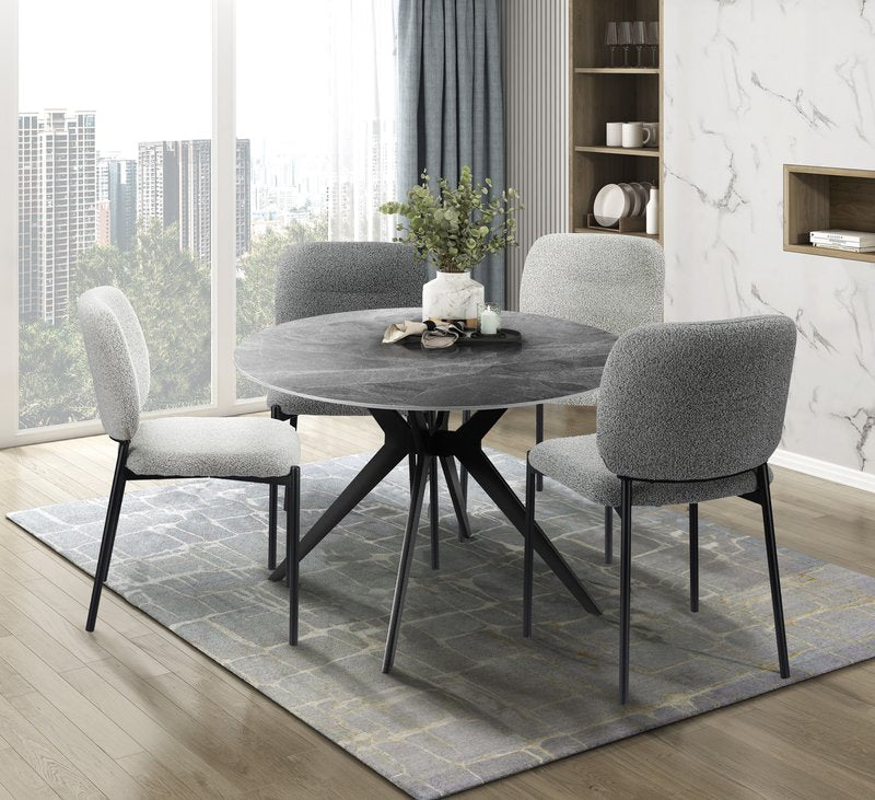 Sora 5-Piece Round Gray Sintered Stone Dining Set with Upholstered Chairs - Round Dinette 5950S Be Chairs 5950S Gy Chairs 5Pc Mixed Set Lifestyle