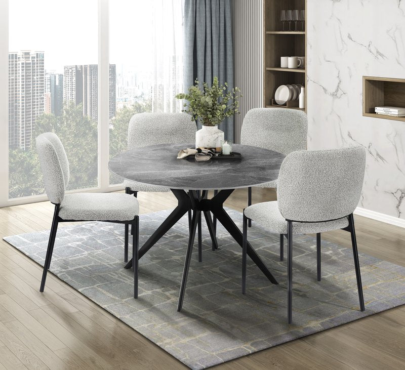 Sora 5-Piece Round Gray Sintered Stone Dining Set with Upholstered Chairs - Round Dinette 5950S Be Chairs 5Pc Set Lifestyle