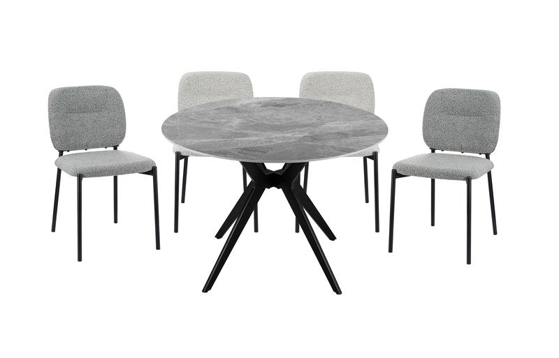 Sora 5-Piece Round Gray Sintered Stone Dining Set with Upholstered Chairs - Round Dinette Table 5950S Be Chairs 5950S Gy 5Pc Mixed Set Nobg
