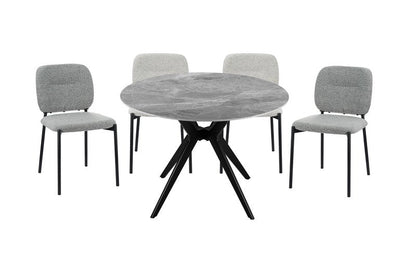 Sora 5-Piece Round Gray Sintered Stone Dining Set with Upholstered Chairs - Round Dinette Table 5950S Be Chairs 5950S Gy 5Pc Mixed Set Nobg