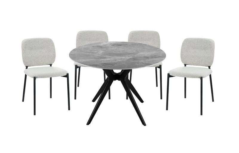 Sora 5-Piece Round Gray Sintered Stone Dining Set with Upholstered Chairs - Round Dinette Table 5950S Be Chairs 5Pc Set Nobg
