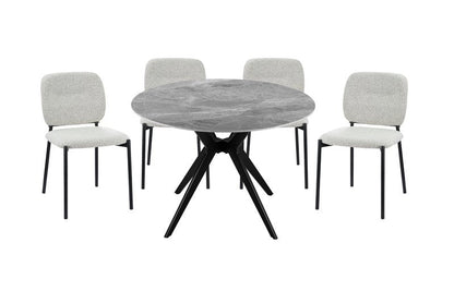 Sora 5-Piece Round Gray Sintered Stone Dining Set with Upholstered Chairs - Round Dinette Table 5950S Be Chairs 5Pc Set Nobg
