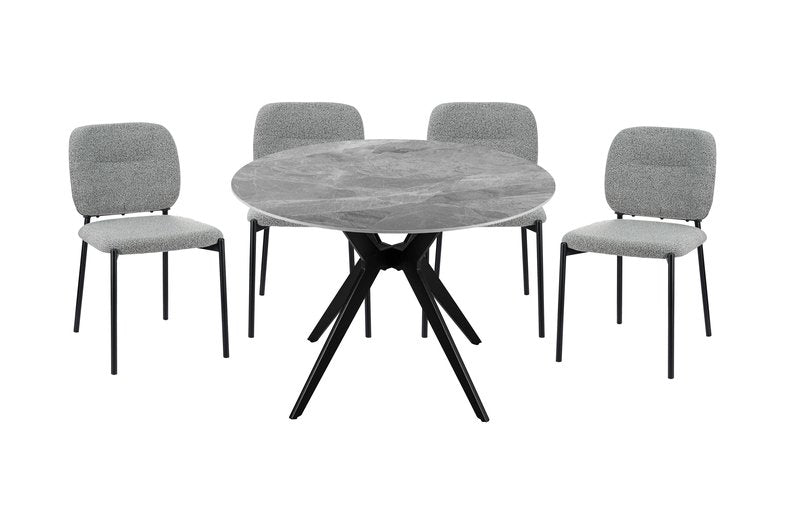 Sora 5-Piece Round Gray Sintered Stone Dining Set with Upholstered Chairs - Round Dinette Table 5950S Gy Chairs 5Pc Set Nobg