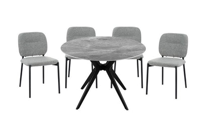Sora 5-Piece Round Gray Sintered Stone Dining Set with Upholstered Chairs - Round Dinette Table 5950S Gy Chairs 5Pc Set Nobg