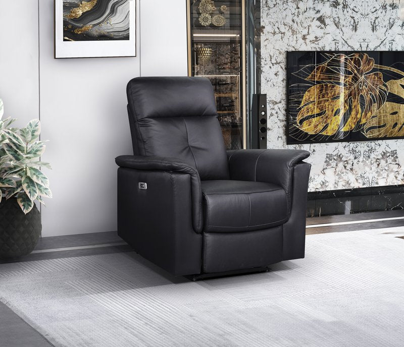 Bristow Leather Swivel Glider Reclining Chair (Blue-Gray / Black / Dark-Gray) - Power Glider Recliner Angle Closed Lifestyle